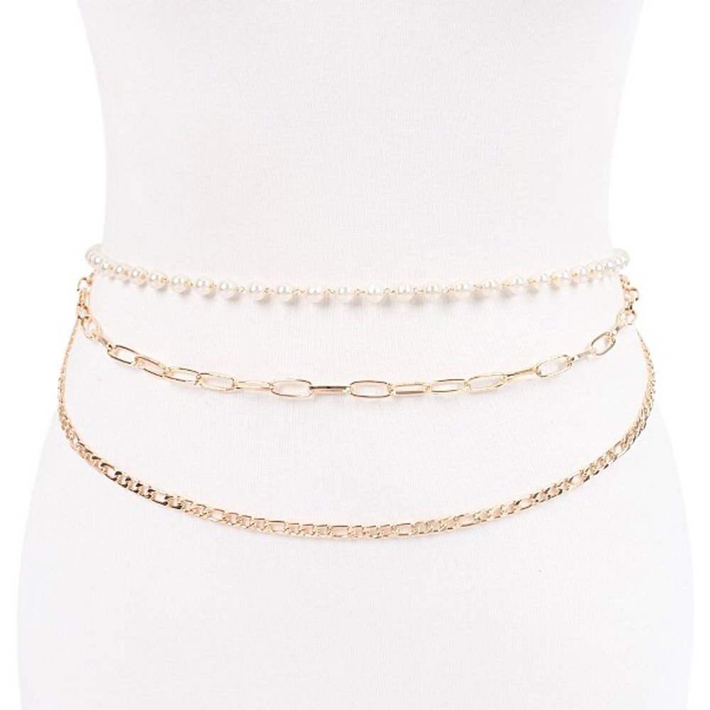 Gold & Pearl Station Belly Chain Statement Belt